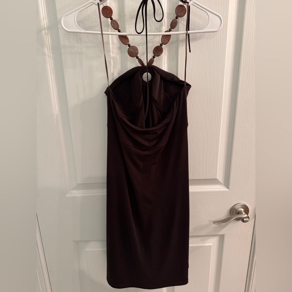 Cache Strapless Dark Brown Halter Maxi Dress with… - image 5